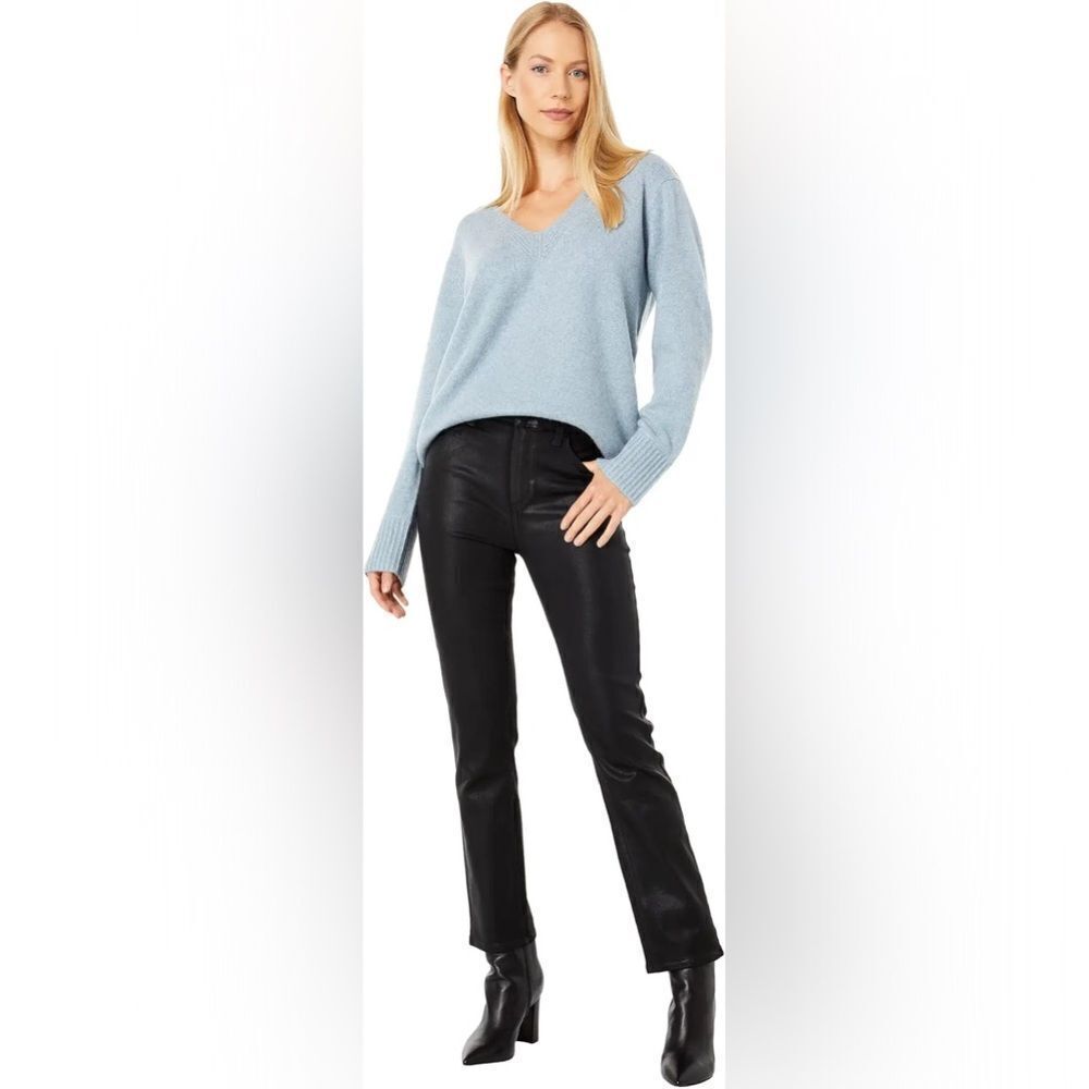 PAIGE Cindy High Rise Straight Leg Jean in Black Fog Luxe Coating